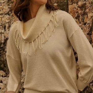 Fringed Cowl Neck Sweater